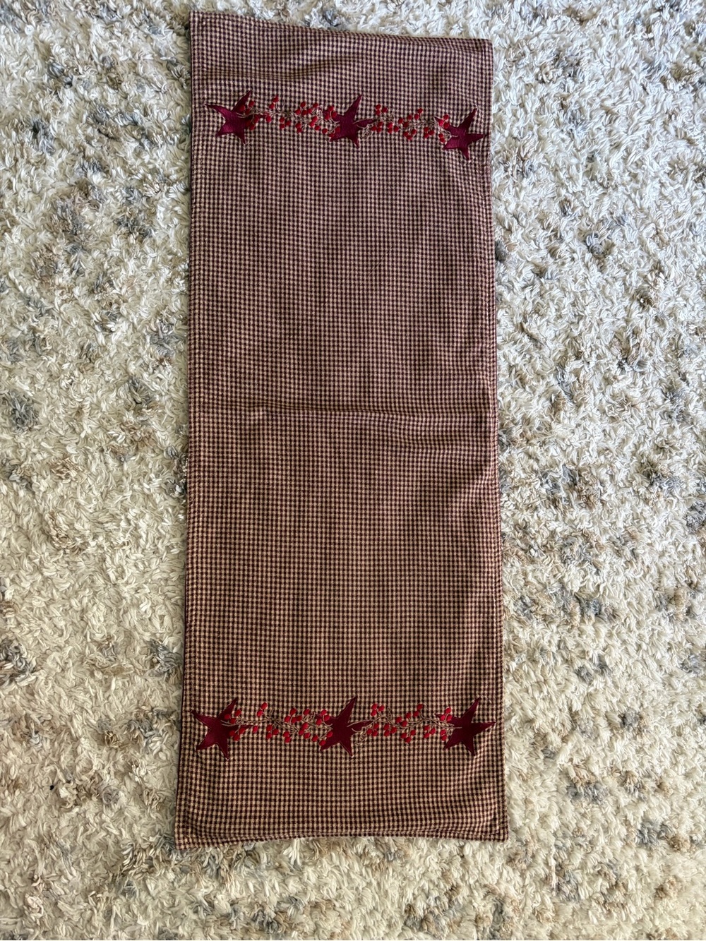 Red and Cream Star Embroidered Runner